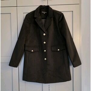 Boston Proper Womens Coat Sz 14 Black Classic Tailored Peacoat Jacket Old Money